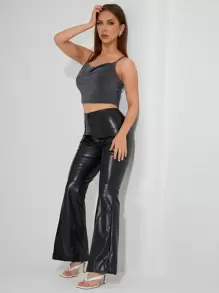 SHEIN BAE 十字交叉後閃亮短版吊帶上衣 - 深灰色 - 查看 3