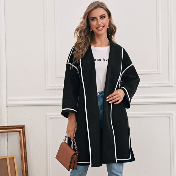 

Contrast Binding Open Front Coat, Black
