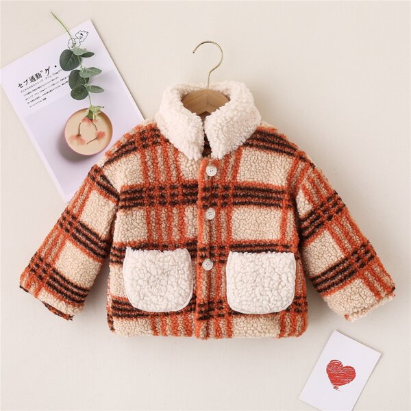 

Toddler Girls High Neck Plaid Teddy Coat, Multicolor