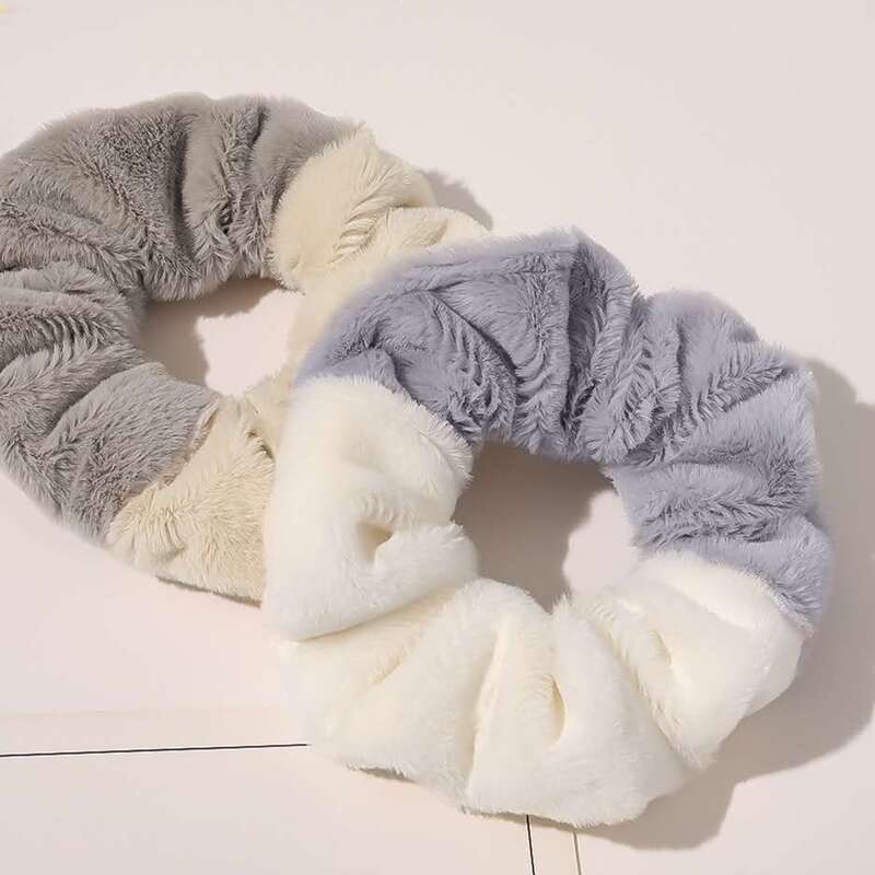 

4pcs Faux Fur Colorblock Scrunchie, Multicolor