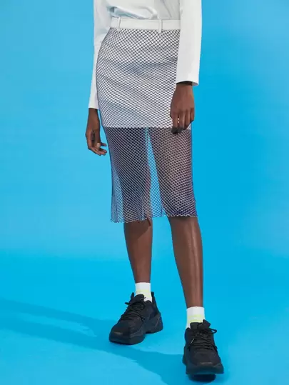 SHEIN BAE Falda De Red Contrastante Con Cremallera Trasera