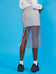 SHEIN BAE Falda De Red Contrastante Con Cremallera Trasera