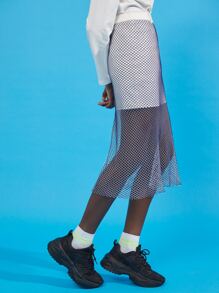SHEIN BAE Falda De Red Contrastante Con Cremallera Trasera