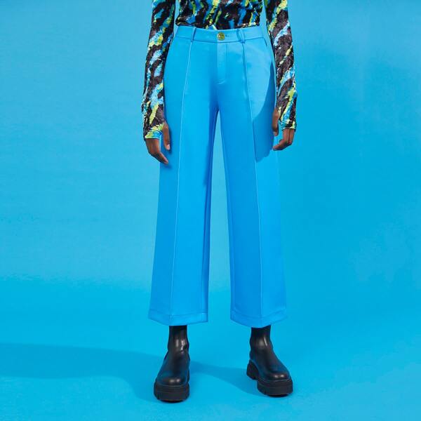 

Straight Leg Crop Pants, Blue