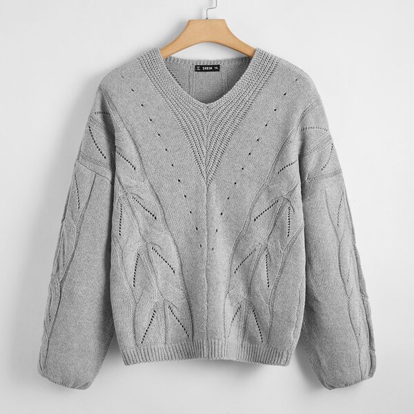 

Plus Solid Drop Shoulder Sweater, Grey
