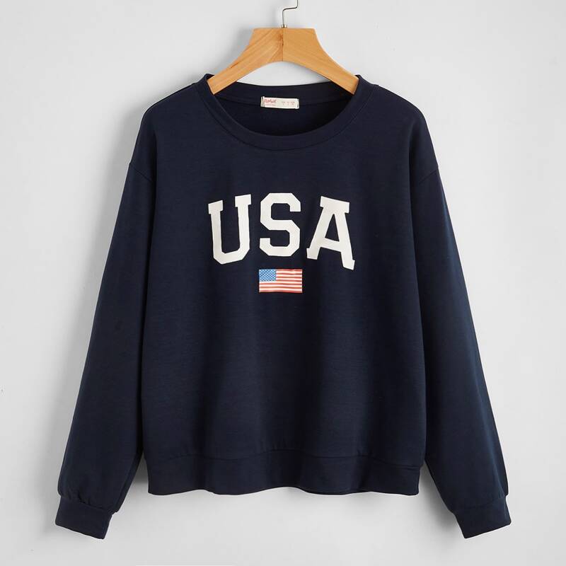 

American Flag & Letter Graphic Sweatshirt, Navy blue