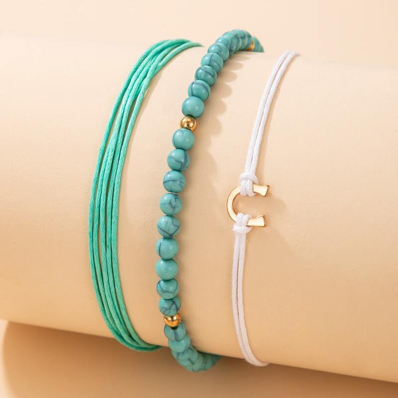 

3pcs Beaded String Bracelet, Blue