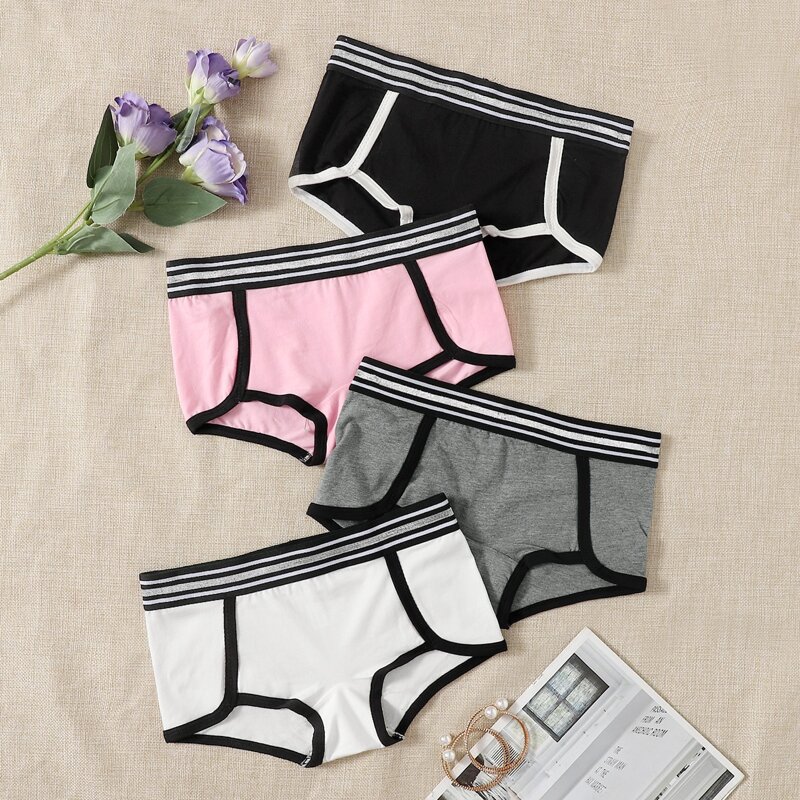 

4pack Contrast Binding Panty Set, Multicolor