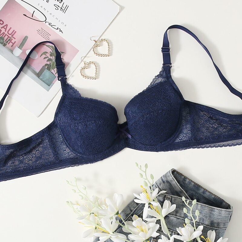 

Solid Lace Bra, Navy blue