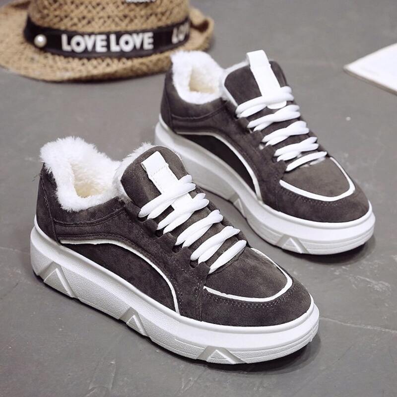 

Colorblock Lace-up Fluffy Skate Shoes, Dark grey