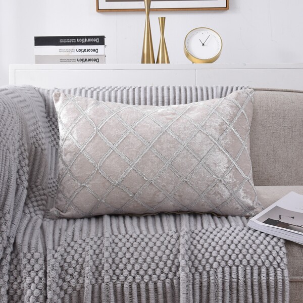 

Velvet Lattice Lumbar Pillow Without Filler, Light grey
