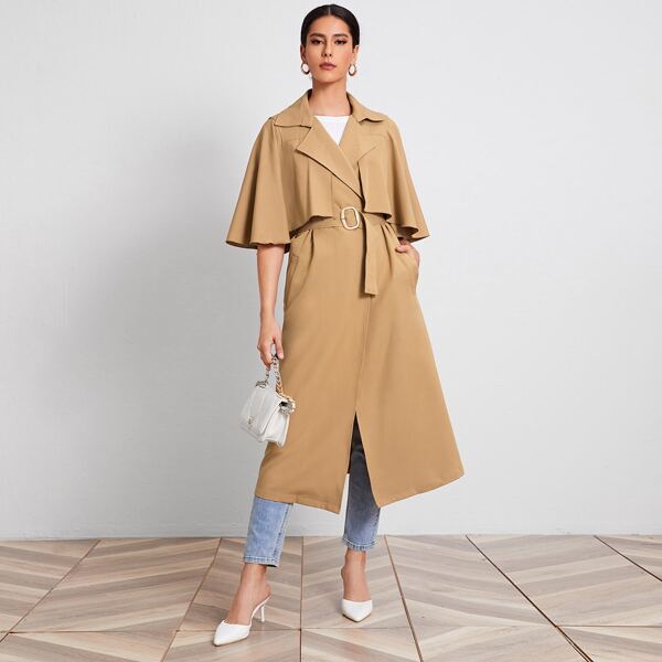 

Butterfly Sleeve Self Belted Coat, Khaki