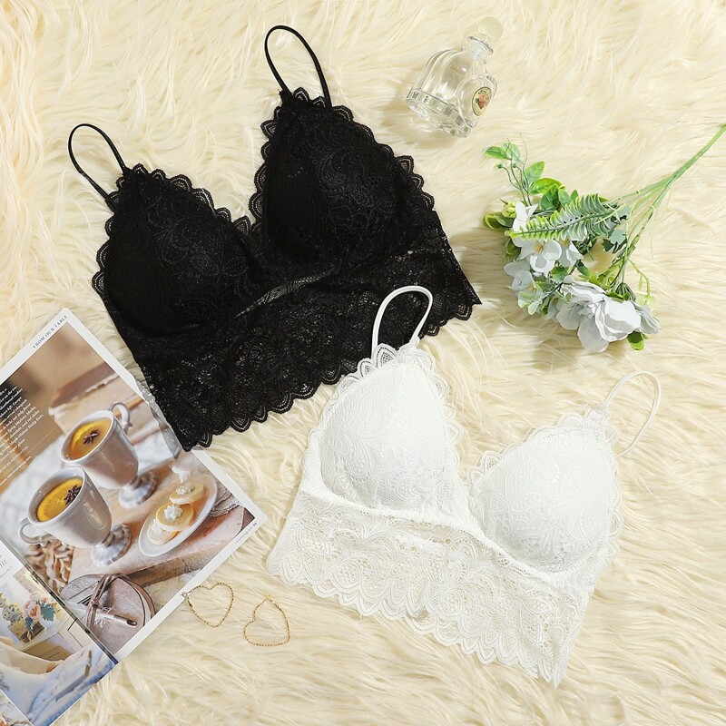 

2pack Lace Scallop Bra Set, Black and white
