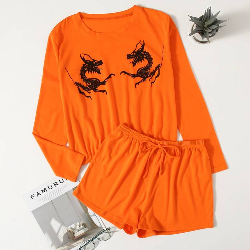 

Chinese Dragon Graphic Lounge Set, Orange bright