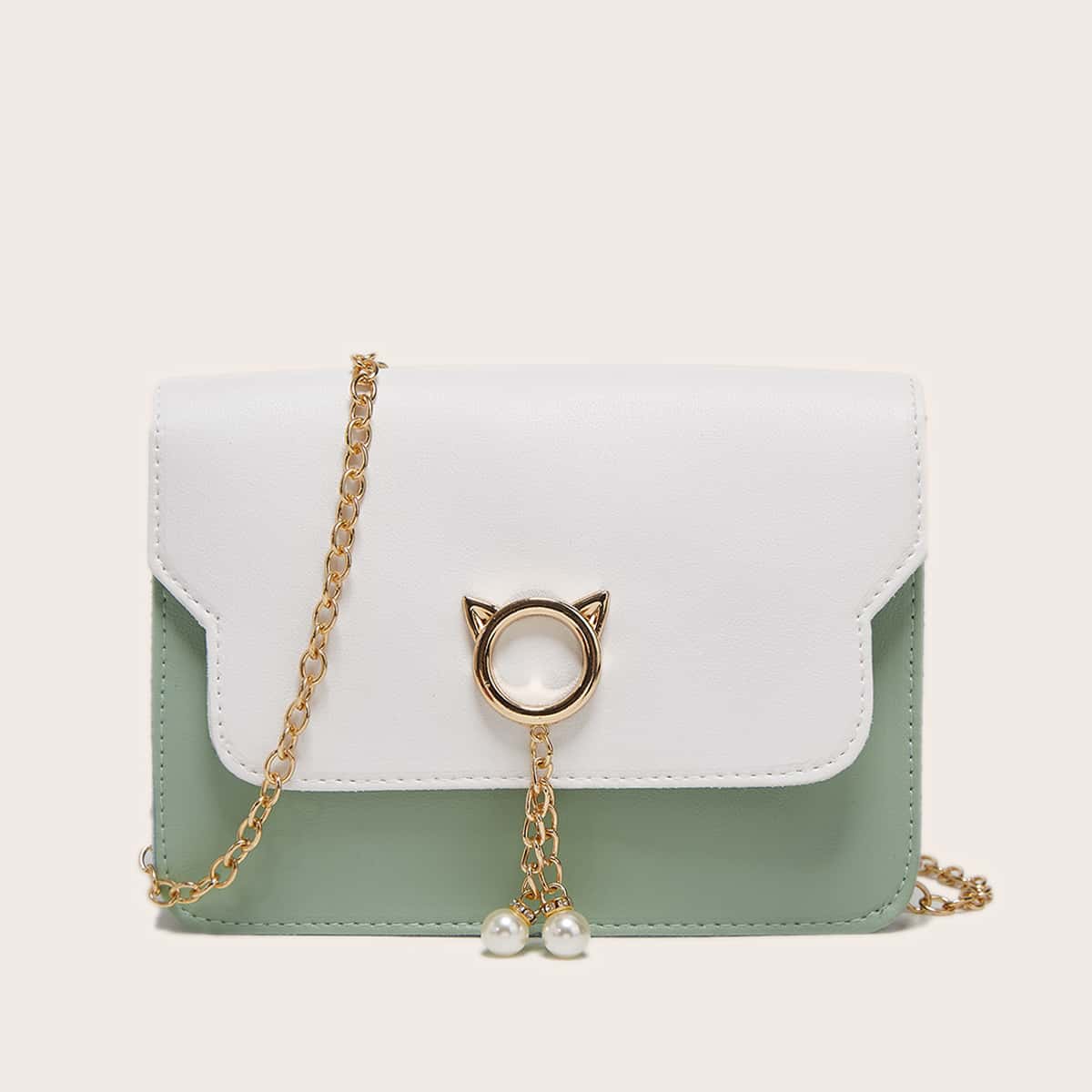 

Faux Pearl Decor Crossbody Bag, Green