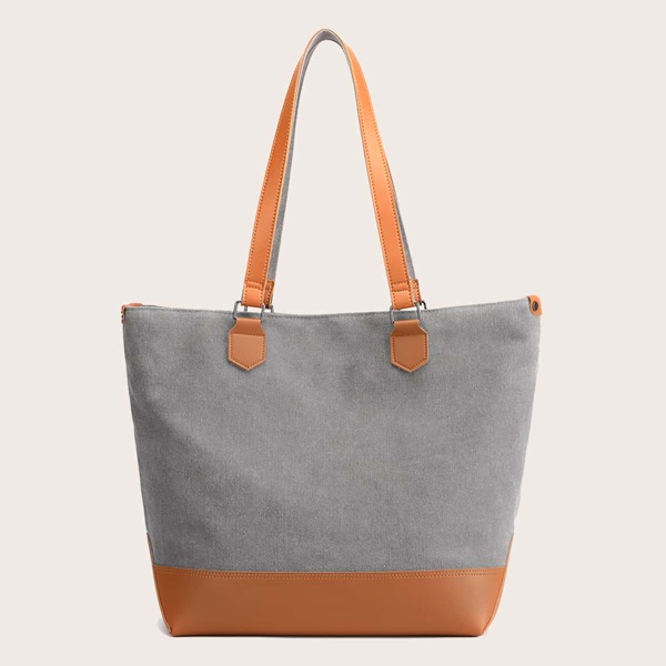 

Large Capacity Two Tone Tote Bag, Grey