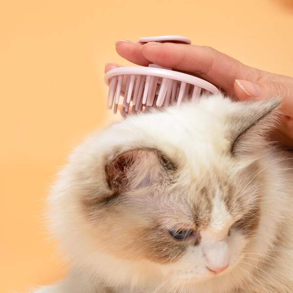 

1pc Solid Cat Bathing Massage Brush, Pink