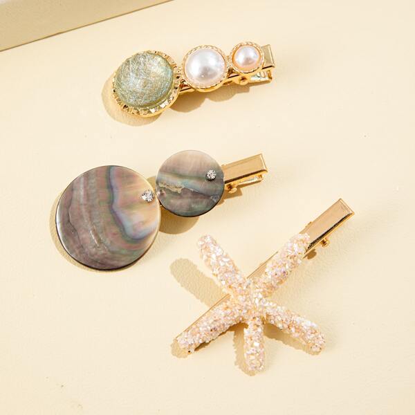 

3pcs Faux Pearl & Rhinestone Decor Hair Clip, Multicolor
