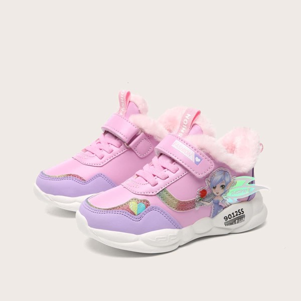 

Girls Figure Pattern Fur Lined Sneakers, Purple