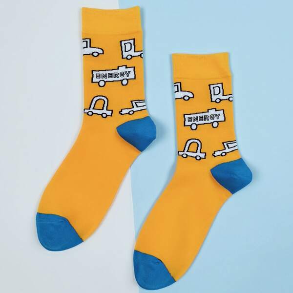 

Letter Graphic Crew Socks, Yellow