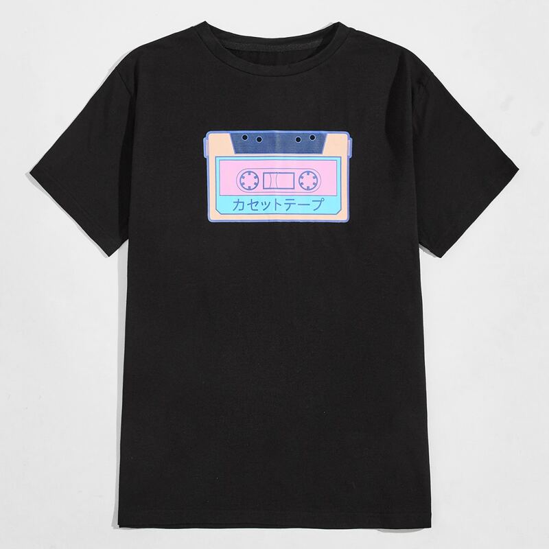 

Guys Japanese Letter Graphic Tee, Black