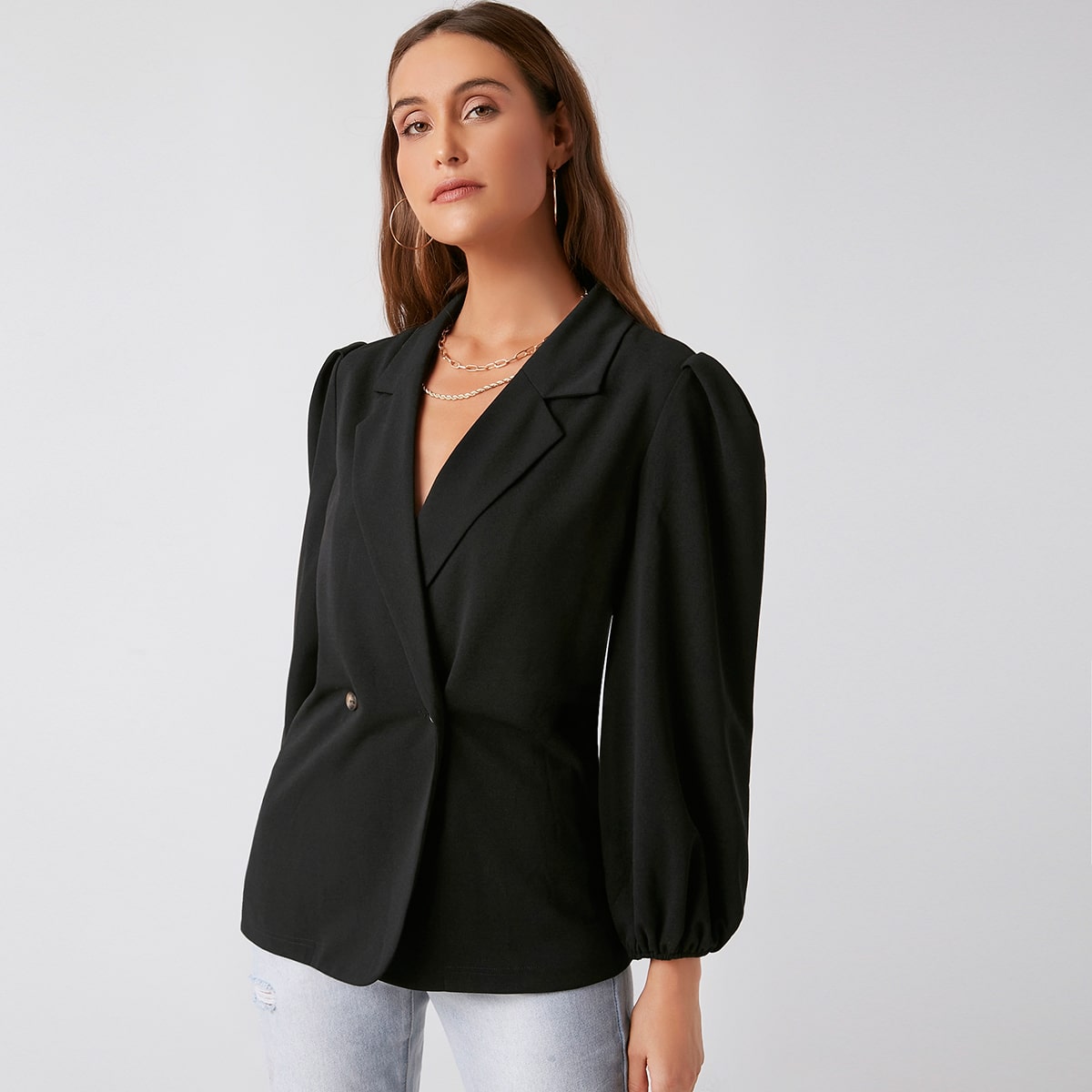 Image of Bishop Sleeve Double Breasted Blazer