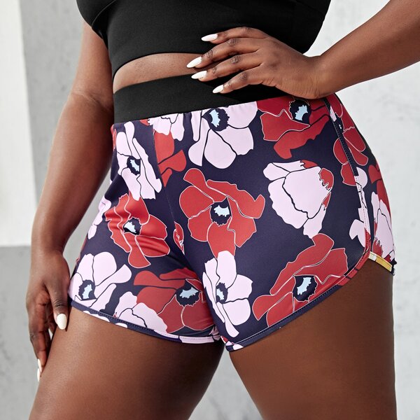 

Plus Allover Floral Sports Shorts, Multicolor