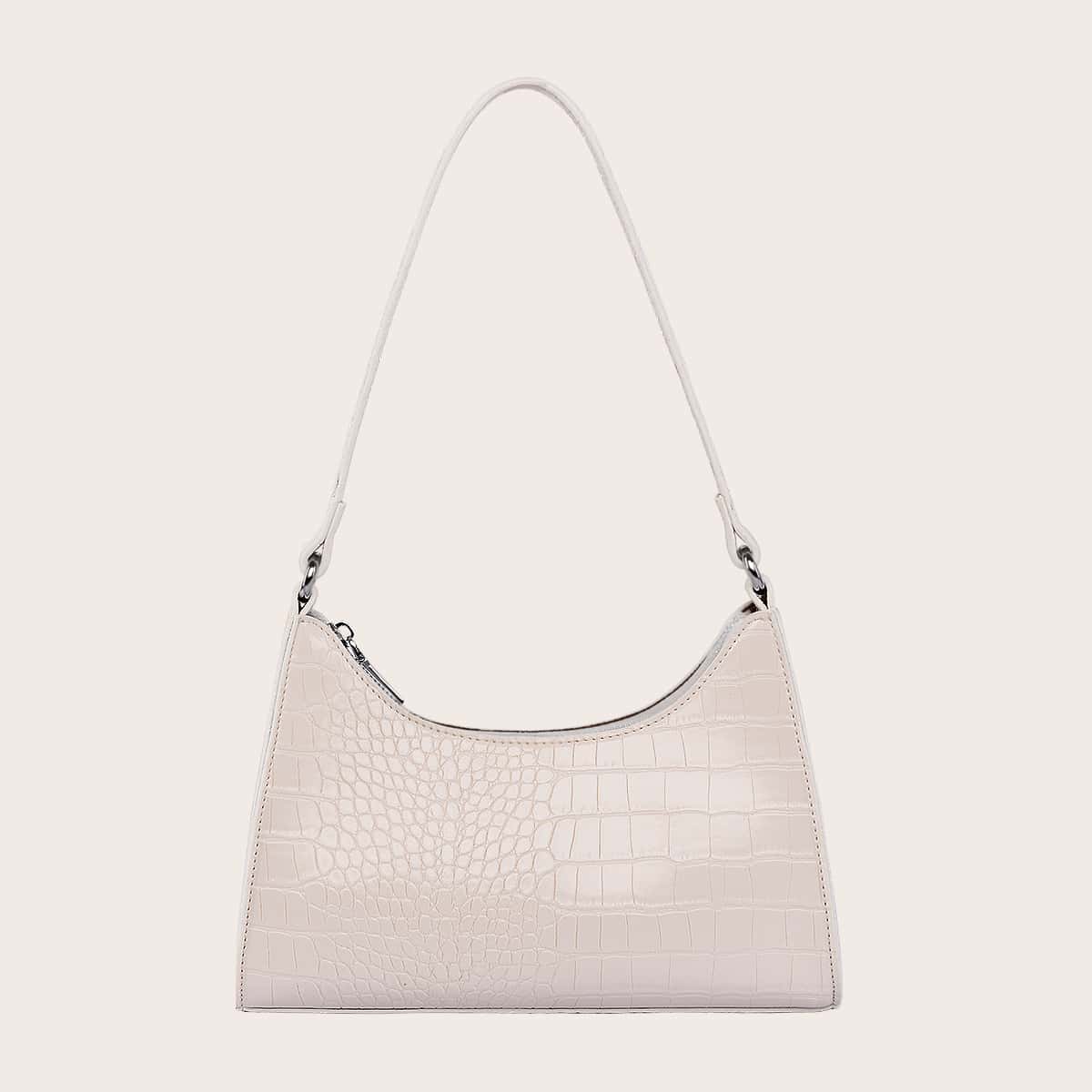 

Croc Embossed Shoulder Bag, White