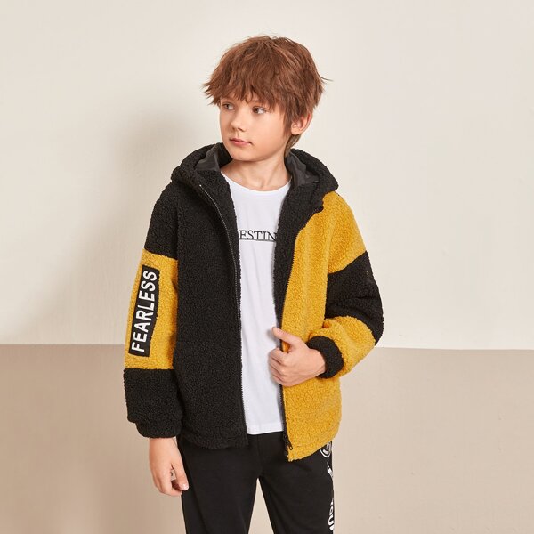 

Boys Letter Graphic Colorblock Teddy Coat, Multicolor