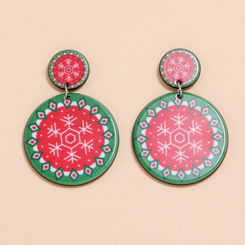 

Christmas Snowflake Design Round Drop Earrings, Multicolor
