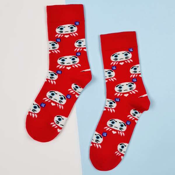 

Cartoon Graphic Socks, Red