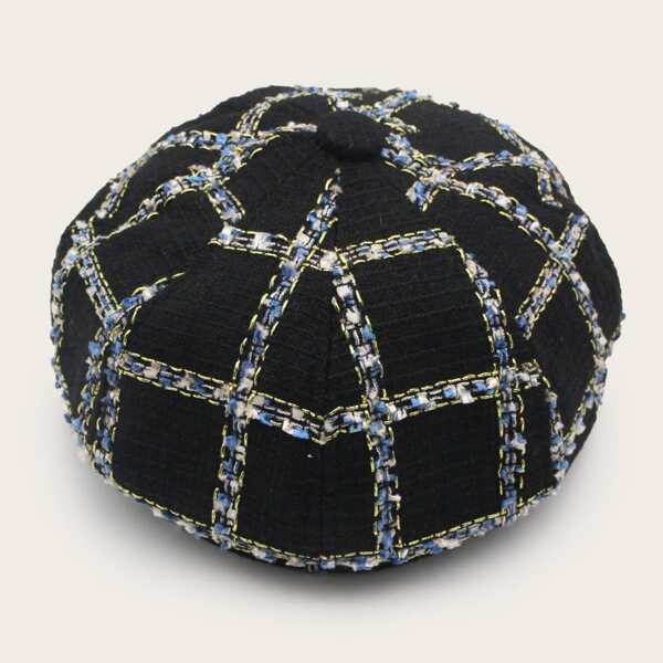 

Plaid Print Beret, Black
