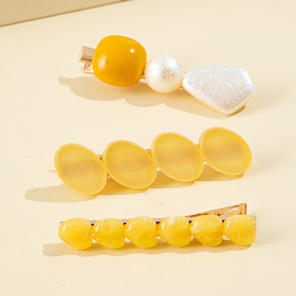 

3pcs Oval Decor Hair Clip, Multicolor