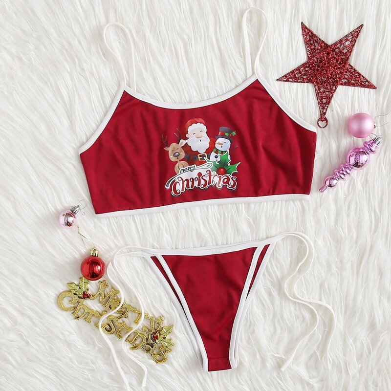 

Christmas Satan Claus Print Lingerie Set, Burgundy