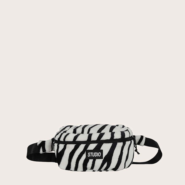 

Girls Zebra Print Fanny Pack, Black and white