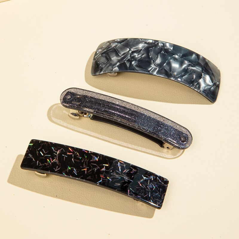 

3pcs Glitter Hair Clip, Black