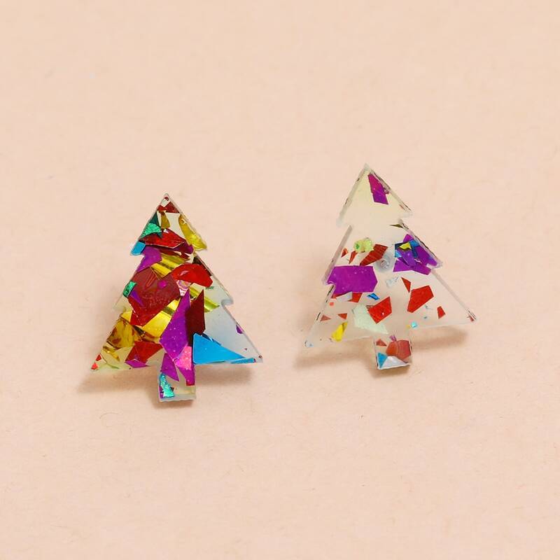 

Christmas Tree Design Stud Earrings, Multicolor