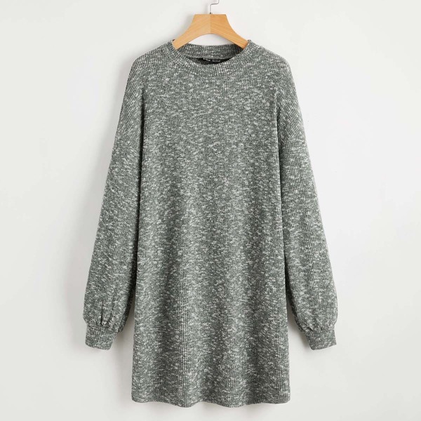 

Drop Shoulder Rib-knit Tee Dress, Green