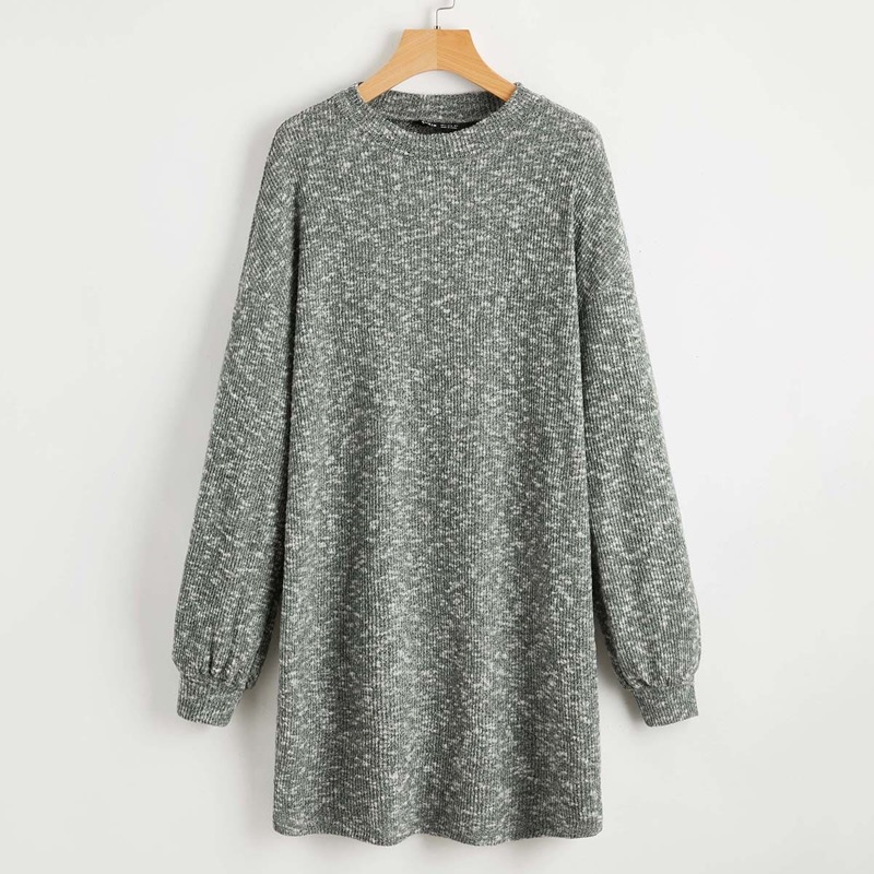 

Drop Shoulder Rib-knit Tee Dress, Green