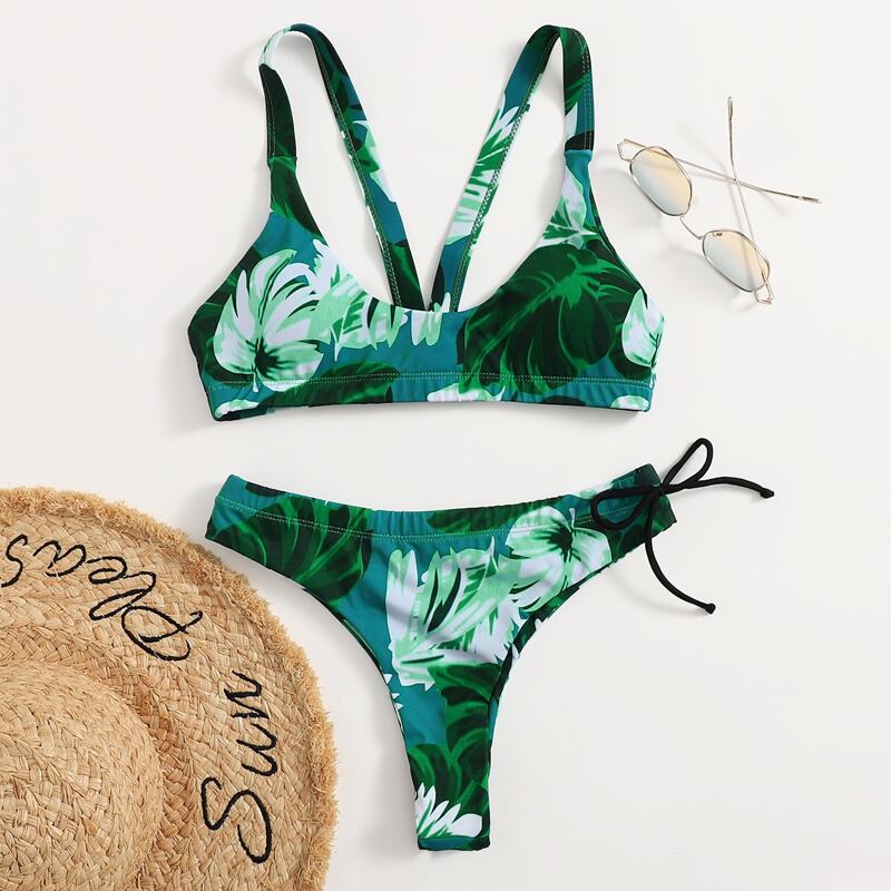 

Leaf Print Bikini Swimsuit, Green