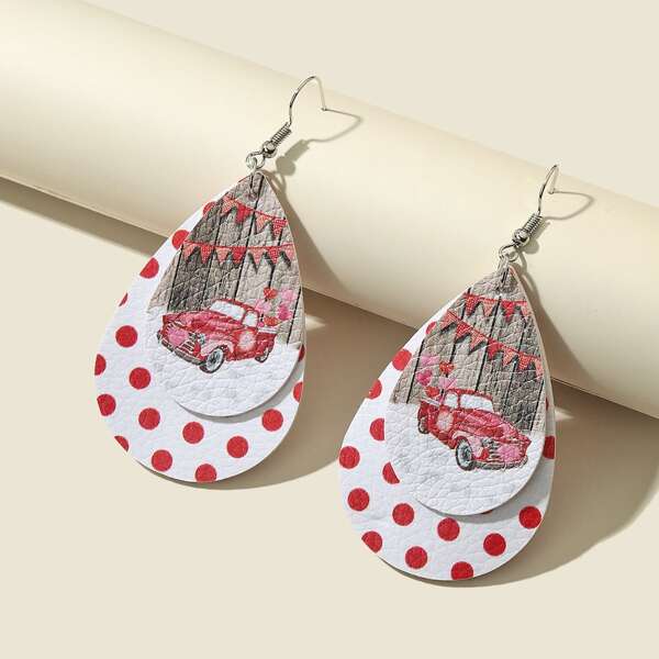 

Polka Dot & Car Print Water-drop Earrings, Multicolor