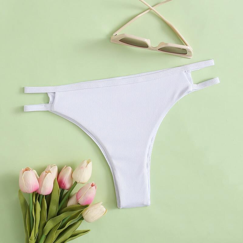 

Solid Cut Out Bikini Bottom, White