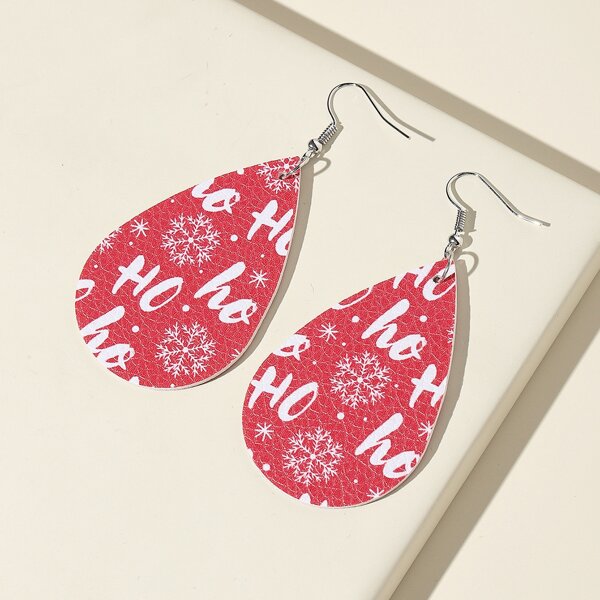 

Letter Graphic Water-drop Earrings, Red and white