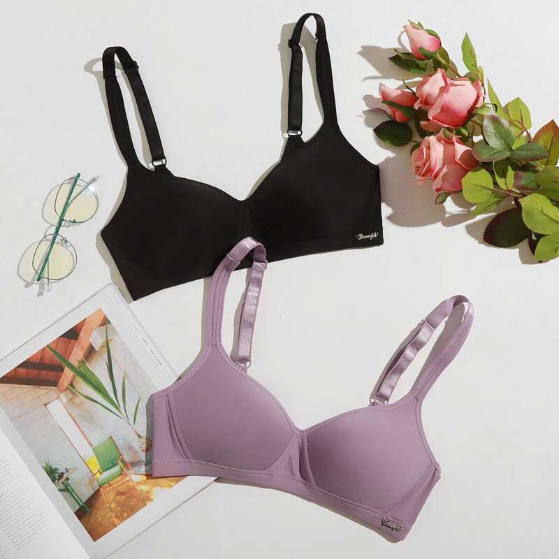 

2pack Solid Simple Bra Set, Multicolor