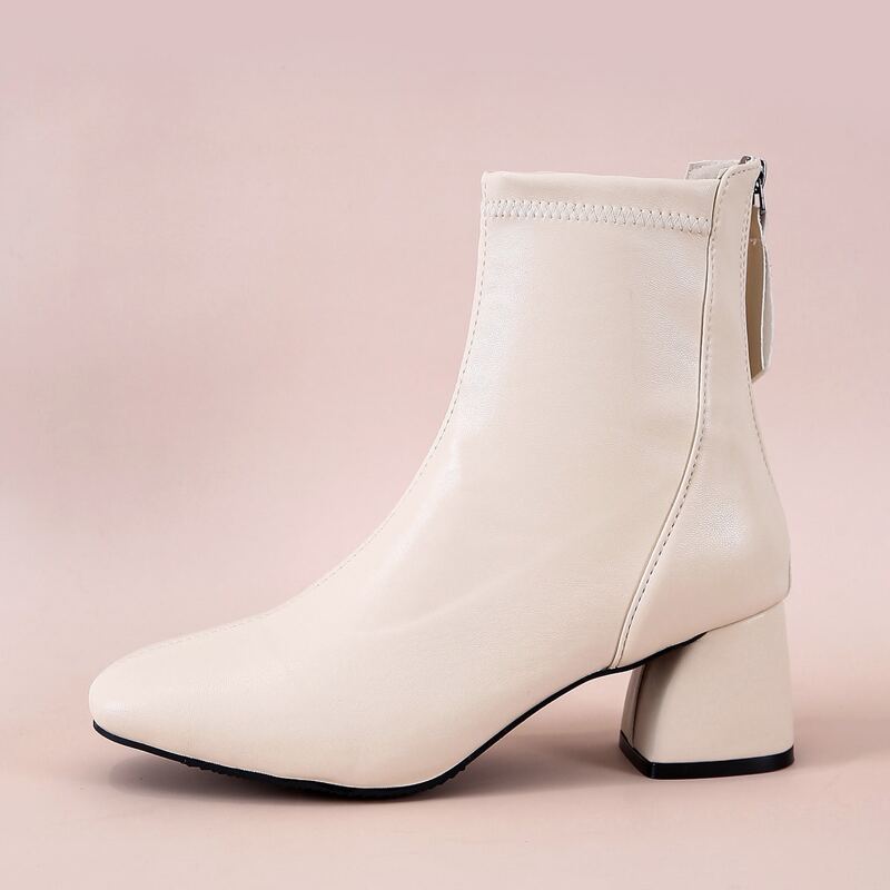 

Square Toe Chunky Heeled Ankle Boots, Beige