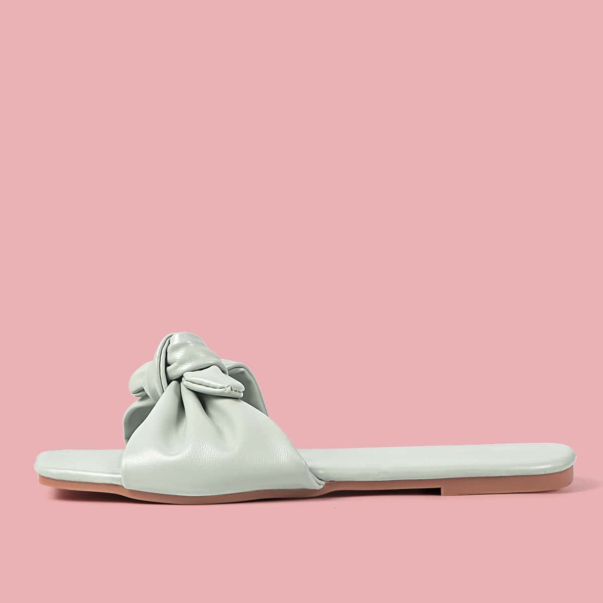 

Knot Decor Wide Fit Slide Sandals, Green