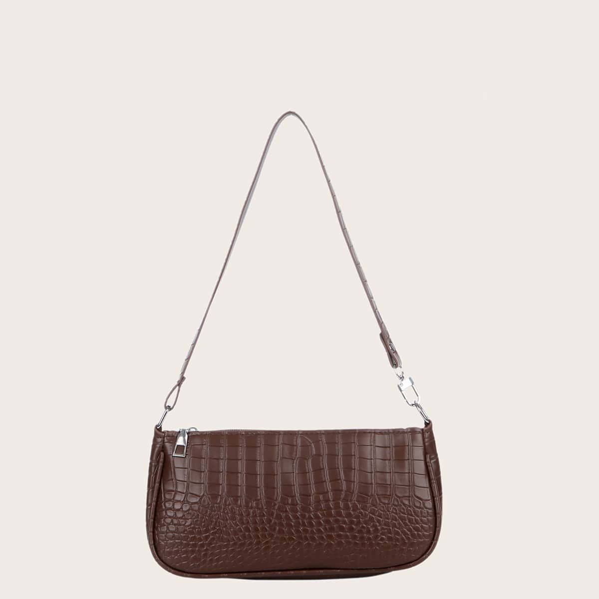

Croc Embossed Baguette Bag, Brown