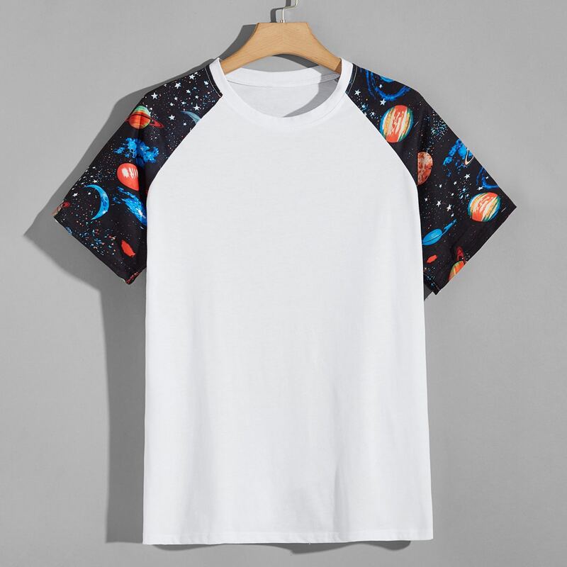 

Men Galaxy Print Raglan Sleeve Tee, White