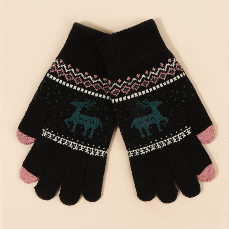 

Cartoon Elk Print Gloves, Multicolor
