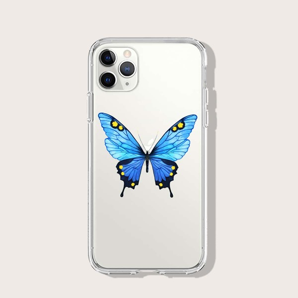 

Butterfly Print Transparent iPhone Case, Blue clear